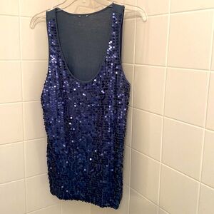 Blouse,blue,sleeveless,shimmery decorative front,size Large with shell